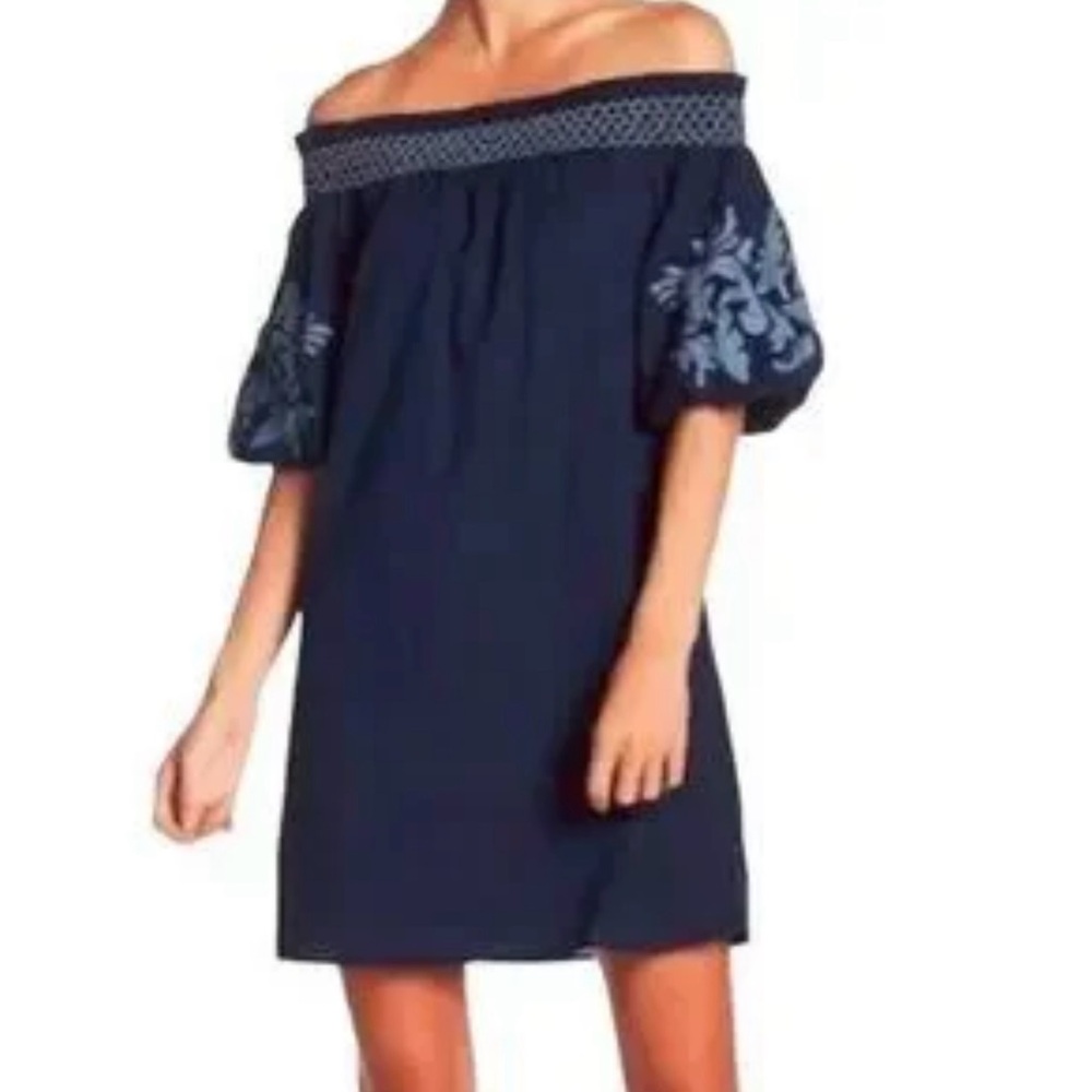 beachlunchlounge Navy Blue Off-Shoulder Mini Dress. Medium. Excellent condition